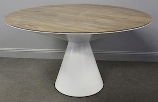 Contemporary Saarinen Style Table with Wood Top.