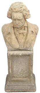 CAST STONE GARDEN STATUARY BUST OF BEETHOVEN