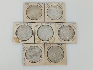Seven U.S. Silver Peace Dollar Coins