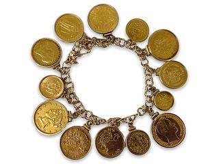 Eye Catching Gold Coin Charm Bracelet With U.S. and Foreign Gold Coins