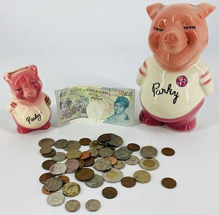 Two Parky Pig Banks With Contents