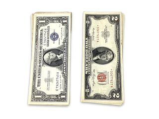 17 U.S. $1.00 Silver Certificates + 12 U.S. $2.00 Bills