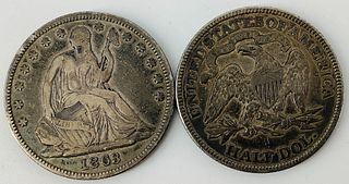 Two U.S. Seated Liberty Silver Half Dollar Coins