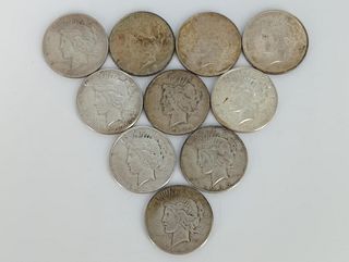 Ten U.S. Silver Peace Dollar Coins