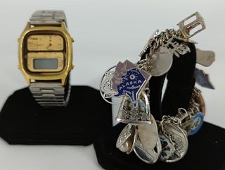 Silver Charm Bracelet & Wrist Watch