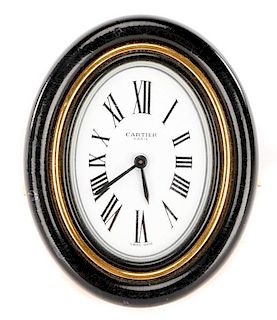 Cartier Black Enamel & Brass Travel Clock