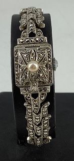 Silver, Marcasite & Pearl Wrist Watch