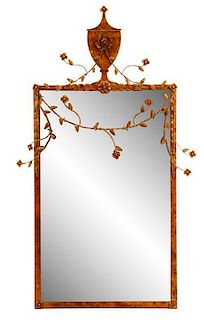 Iron Framed Wall Mirror with Floral Motif, 20th C.
