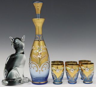 (8) ITALIAN MURANO ART GLASS LIQUEUR SET & CAT