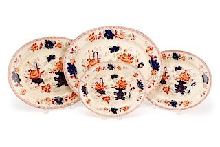 Set of 4 19th C. English Imari Ironstone Platters