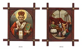 DOUBLE-SIDED OIL ON METAL ST NICHOLAS & NATIVITY