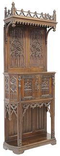 FRENCH GOTHIC REVIVAL CARVED CABINET ON STAND