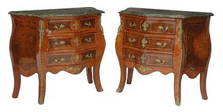 (2) FRENCH LOUIS XV STYLE MARBLE-TOP COMMODES