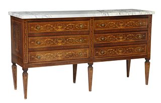 ITALIAN NEOCLASSICAL MARBLE-TOP MARQUETRY COMMODE