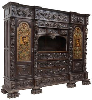 SPANISH HIGHLY CARVED & PAINTED LIBRARY BOOKCASE