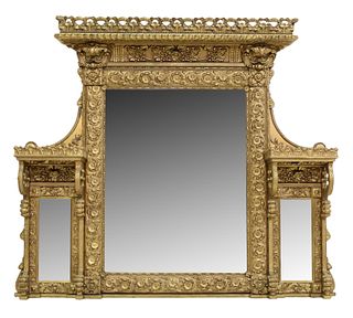 FRENCH SHELVED GILTWOOD OVER MANTEL MIRROR
