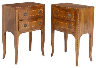 (2) ITALIAN CONTRASTING PARQUETRY BEDSIDE CABINETS