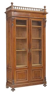 ITALIAN CARVED WALNUT & SPINDLED BOOKCASE