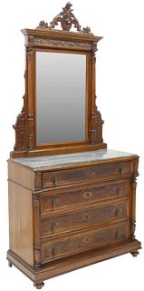 ITALIAN MARBLE-TOP COMMODE & BEVELED MIRROR
