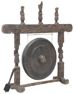 SOUTHEAST ASIAN CEREMONIAL GONG ON CARVED STAND