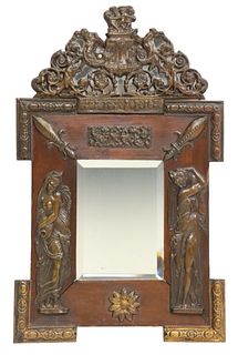 FRENCH REPOUSSE BRASS BEVELED MIRROR
