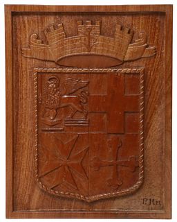 HAND-CARVED COAT OF ARMS OF ITALIAN NAVY PLAQUE