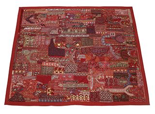 PATCHWORK BEADED COVERLET/ WALL HANGING, INDIA