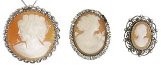 (3) STERLING SILVER & OTHER CAMEO JEWELRY