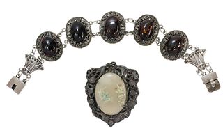 (2) CHINESE SILVER BROOCH & EGYPTIAN BRACELET