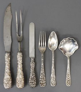 (6) STIEFF STERLING REPOUSSE FLORAL FLATWARE