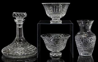 (4) WATERFORD SHIPS DECANTER, VASE & FOOTED BOWLS