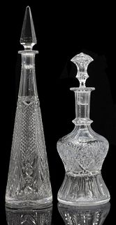 (2) ELABORATE COLORLESS CUT CRYSTAL DECANTERS