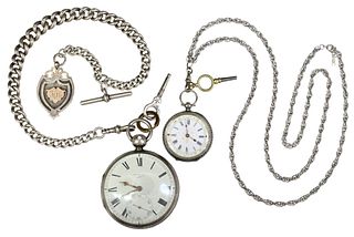 (2) STERLING SILVER CASED KEY WIND POCKET WATCHES