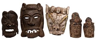Asian Carved Wood Object Assortment