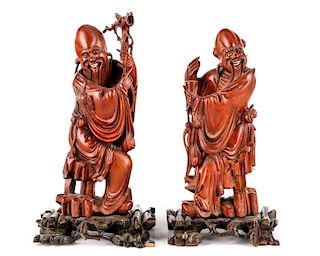 Pair of Chinese Carved Boxwood Ho Ho Figures