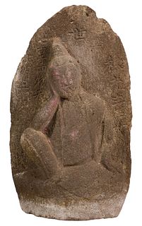 Japanese Buddha in Meditation Stone Relief