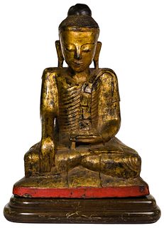 Southeast Asian Carved Wood Buddha Sculpture