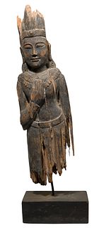 Southeast Asian Carved Wood Standing Buddha