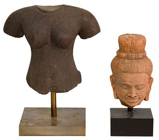 Cambodian Khmer Sandstone Figures