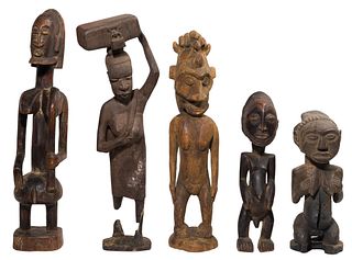 African and Oceanic Carved Wood Figurine Assortment