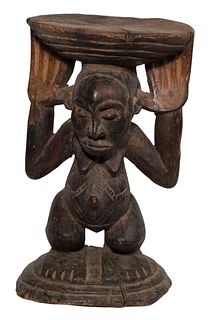 African Baluba Carved Wood Stool