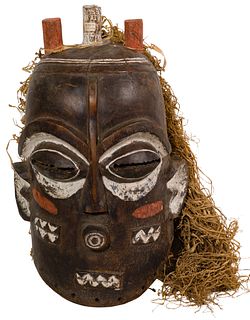 African Congo Biombo Painted Carved Wood Mask