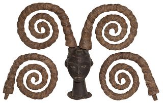 African Ekoi Janus Carved Wood Dance Headdress