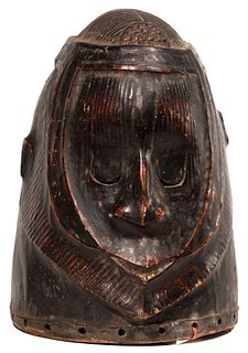 African Nigerian Igala Leather Covered Wood Helmet Mask
