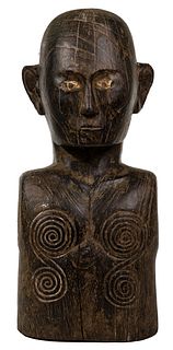 Polynesian Deity Carved Wood Bust