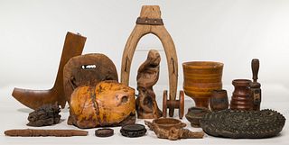 Multi-Cultural Carved Wood Decorative and Tool Assortment
