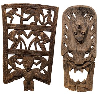 Ethnographic Carved Wood Mask and Panel