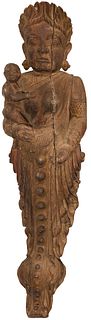 Indian Buddhist Carved Wood Yakshi Sculpture
