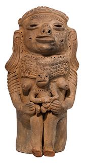 Pre-Columbian Mayan Style Mother and Child Figurine