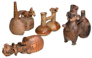 Pre-Columbian South American Double-Chambered Ceramic Whistle Vessel Assortment
